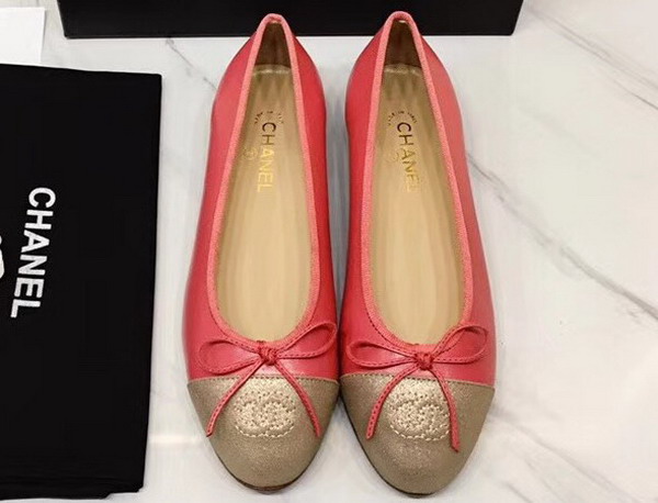 Chanel Flats Pink Lambskin and Gold Suede Calfskin