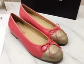 Chanel Flats Pink Lambskin and Gold Suede Calfskin