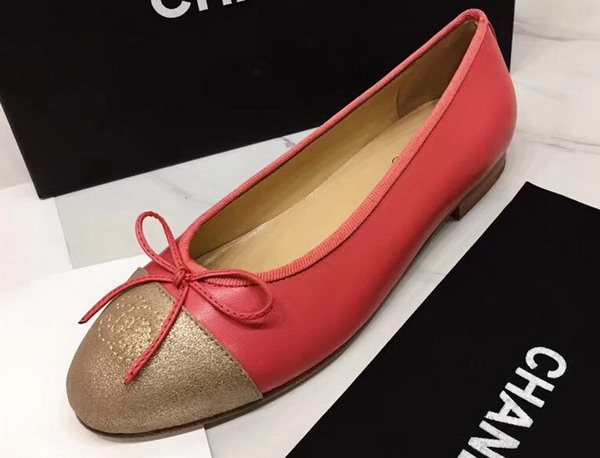 Chanel Flats Pink Lambskin and Gold Suede Calfskin