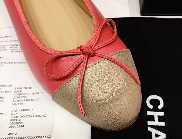 Chanel Flats Pink Lambskin and Gold Suede Calfskin