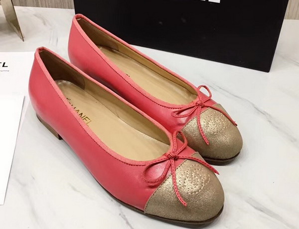 Chanel Flats Pink Lambskin and Gold Suede Calfskin