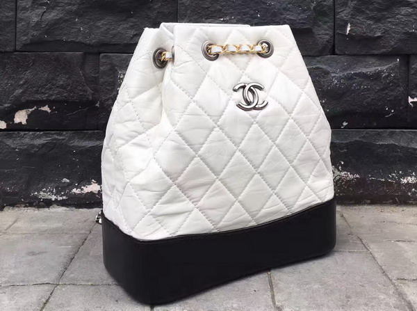 Chanel Gabrielle Backpack Aged Calfskin Black and White Silver Tone and Gold Tone Metal For Sale