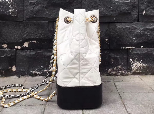 Chanel Gabrielle Backpack Aged Calfskin Black and White Silver Tone and Gold Tone Metal For Sale