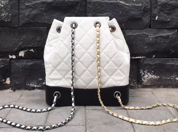 Chanel Gabrielle Backpack Aged Calfskin Black and White Silver Tone and Gold Tone Metal For Sale