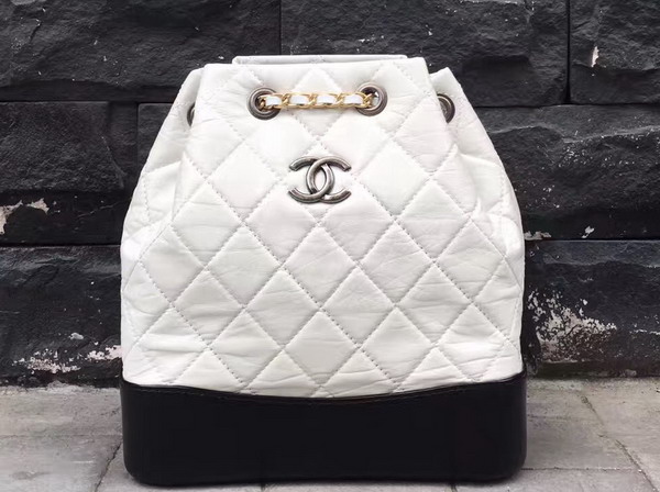 Chanel Gabrielle Backpack Aged Calfskin Black and White Silver Tone and Gold Tone Metal For Sale