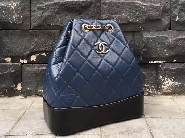 Chanel Gabrielle Backpack Aged Calfskin Navy Blue and Black Silver Tone and Gold Tone Metal For Sale