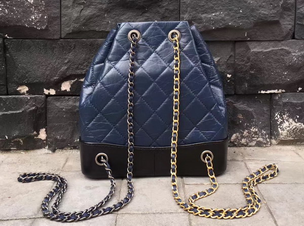 Chanel Gabrielle Backpack Aged Calfskin Navy Blue and Black Silver Tone and Gold Tone Metal For Sale