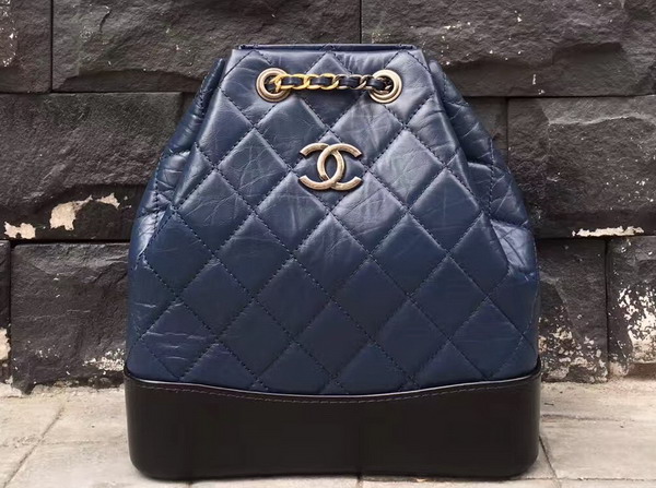 Chanel Gabrielle Backpack Aged Calfskin Navy Blue and Black Silver Tone and Gold Tone Metal For Sale