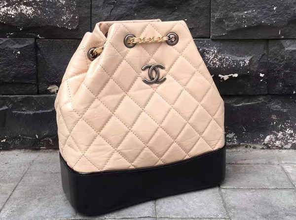 Chanel Gabrielle Backpack in Beige and Black Aged Calfskin with Silver Tone and Gold Tone Metal For Sale