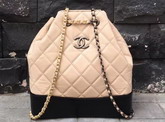 Chanel Gabrielle Backpack in Beige and Black Aged Calfskin with Silver Tone and Gold Tone Metal For Sale