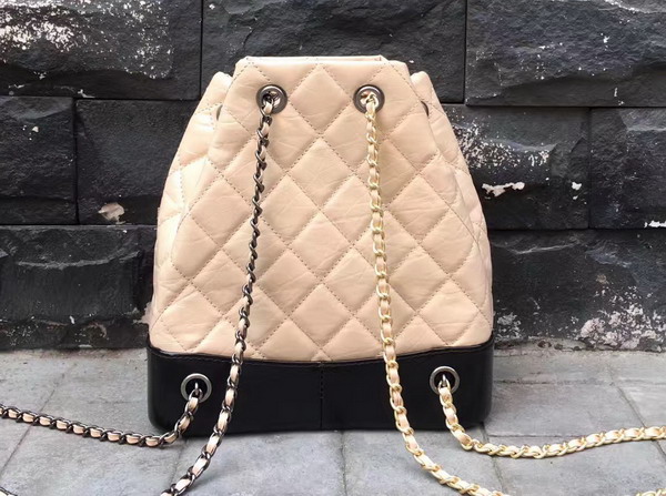 Chanel Gabrielle Backpack in Beige and Black Aged Calfskin with Silver Tone and Gold Tone Metal For Sale