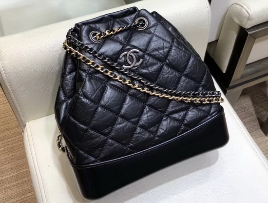 Chanel Gabrielle Backpack in Black Aged Calfskin A94502