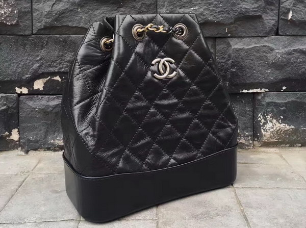 Chanel Gabrielle Backpack in Black Aged Calfskin with Silver Tone and Gold Tone Metal For Sale