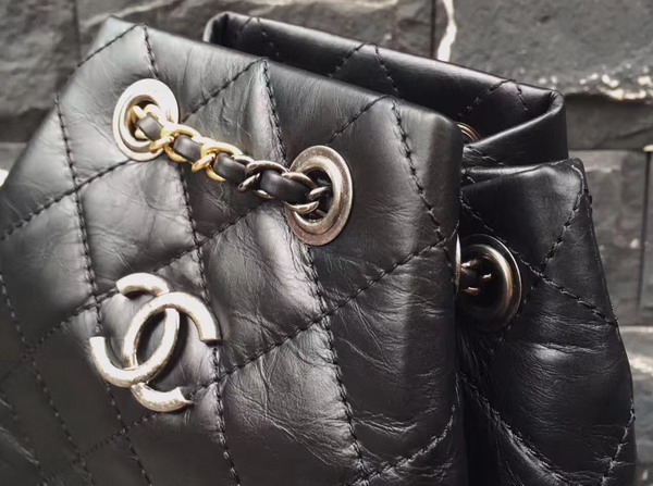 Chanel Gabrielle Backpack in Black Aged Calfskin with Silver Tone and Gold Tone Metal For Sale