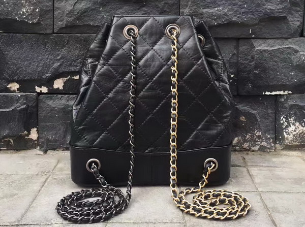 Chanel Gabrielle Backpack in Black Aged Calfskin with Silver Tone and Gold Tone Metal For Sale