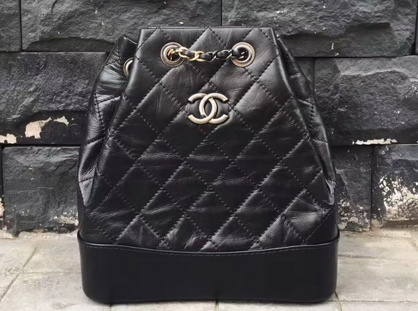 Chanel Gabrielle Backpack in Black Aged Calfskin with Silver Tone and Gold Tone Metal For Sale