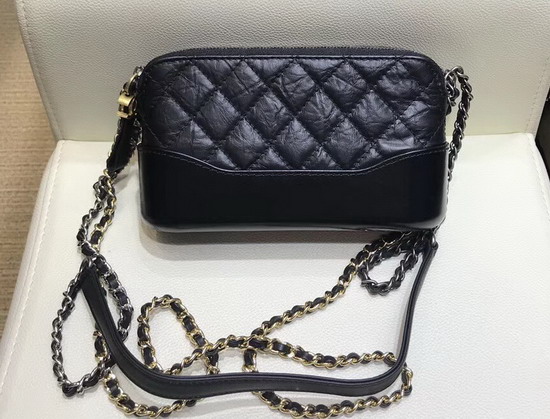 Chanel Gabrielle Clutch with Chain Black Aged Calfskin Smooth Calfskin Silver Tone and Gold Tone Metal A94505