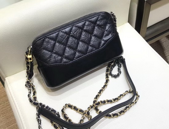 Chanel Gabrielle Clutch with Chain Black Aged Calfskin Smooth Calfskin Silver Tone and Gold Tone Metal A94505