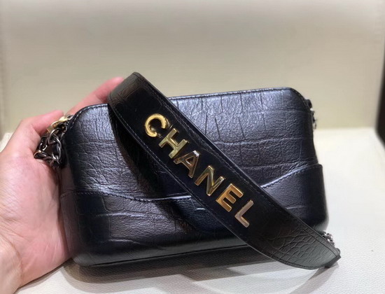 Chanel Gabrielle Clutch with Chain Black Crocodile Embossed Calfskin Gold Tone and Silver Tone Metal A94505