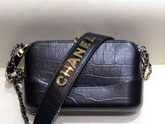 Chanel Gabrielle Clutch with Chain Black Crocodile Embossed Calfskin Gold Tone and Silver Tone Metal A94505