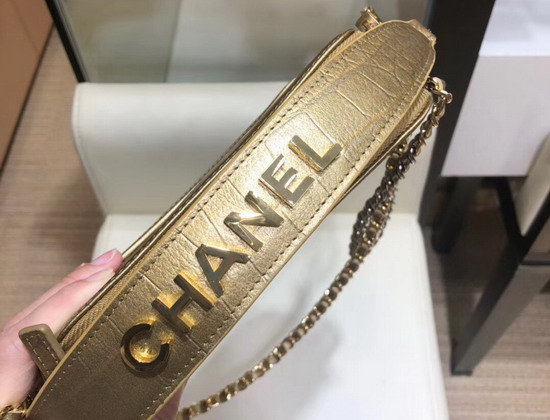 Chanel Gabrielle Clutch with Chain Gold Crocodile Embossed Calfskin Gold Tone and Silver Tone Metal A94505