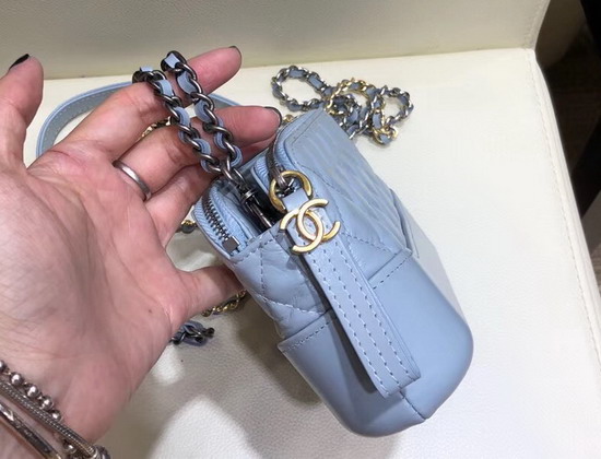 Chanel Gabrielle Clutch with Chain Light Blue Aged Calfskin Smooth Calfskin Silver Tone and Gold Tone Metal A94505