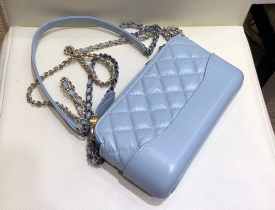 Chanel Gabrielle Clutch with Chain Light Blue Aged Calfskin Smooth Calfskin Silver Tone and Gold Tone Metal A94505