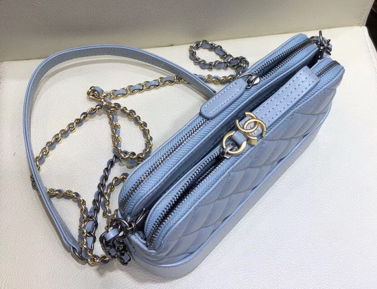 Chanel Gabrielle Clutch with Chain Light Blue Aged Calfskin Smooth Calfskin Silver Tone and Gold Tone Metal A94505