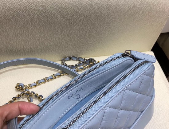 Chanel Gabrielle Clutch with Chain Light Blue Aged Calfskin Smooth Calfskin Silver Tone and Gold Tone Metal A94505