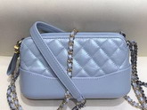 Chanel Gabrielle Clutch with Chain Pearl Light Blue Aged Calfskin Smooth Calfskin Silver Tone and Gold Tone Metal A94505