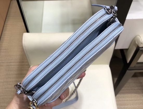 Chanel Gabrielle Clutch with Chain Pearl Light Blue Aged Calfskin Smooth Calfskin Silver Tone and Gold Tone Metal A94505