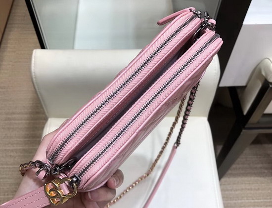 Chanel Gabrielle Clutch with Chain Pearl Pink Aged Calfskin Smooth Calfskin Silver Tone and Gold Tone Metal A94505