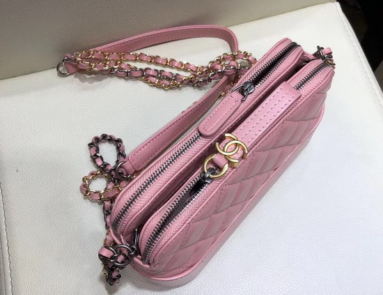 Chanel Gabrielle Clutch with Chain Pink Aged Calfskin Smooth Calfskin Silver Tone and Gold Tone Metal A94505