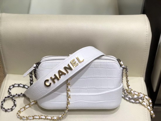 Chanel Gabrielle Clutch with Chain White Crocodile Embossed Calfskin A94505