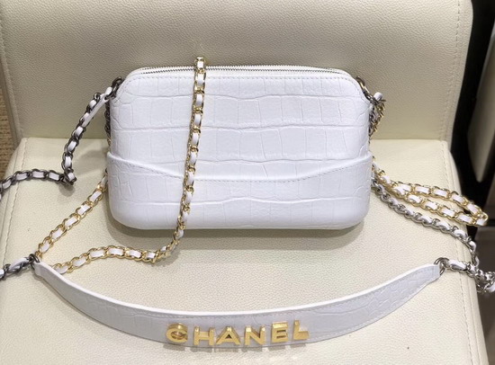 Chanel Gabrielle Clutch with Chain White Crocodile Embossed Calfskin A94505