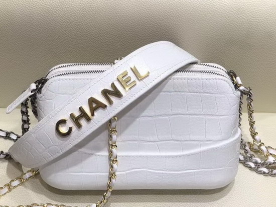 Chanel Gabrielle Clutch with Chain White Crocodile Embossed Calfskin A94505