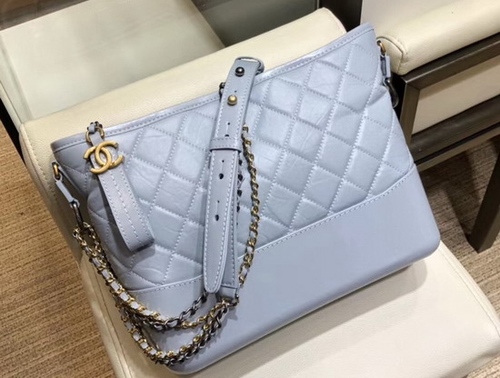 Chanel Gabrielle Hobo Bag Light Blue Aged Calfskin and Smooth Calfskin A93824