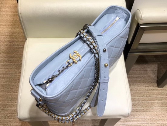 Chanel Gabrielle Hobo Bag Light Blue Aged Calfskin and Smooth Calfskin A93824