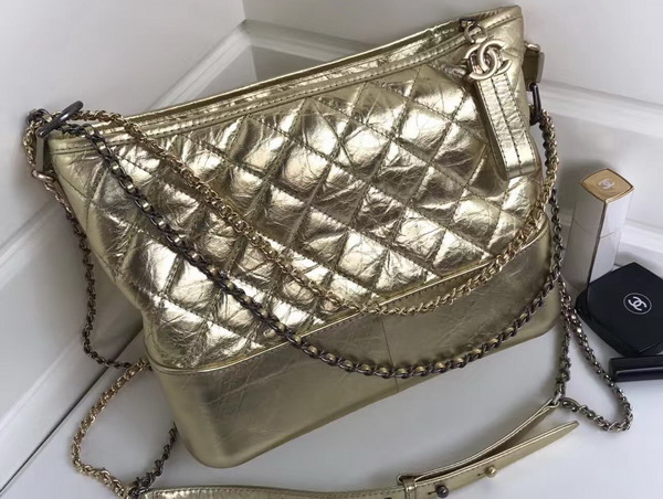 Chanel Gabrielle Hobo Bag Metallic Gold Crumpled Calfskin For Sale