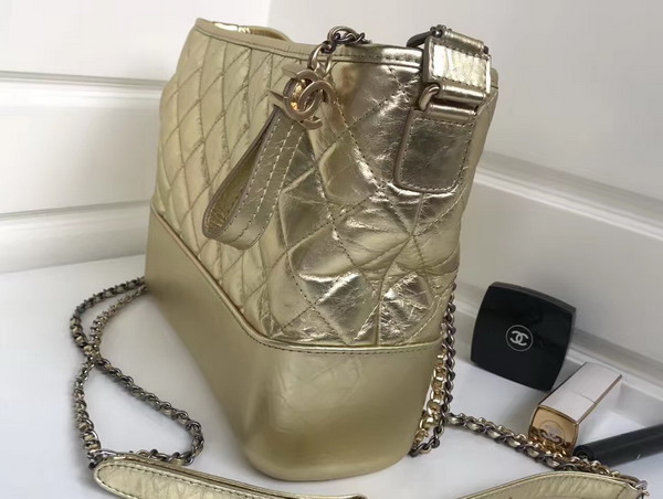 Chanel Gabrielle Hobo Bag Metallic Gold Crumpled Calfskin For Sale