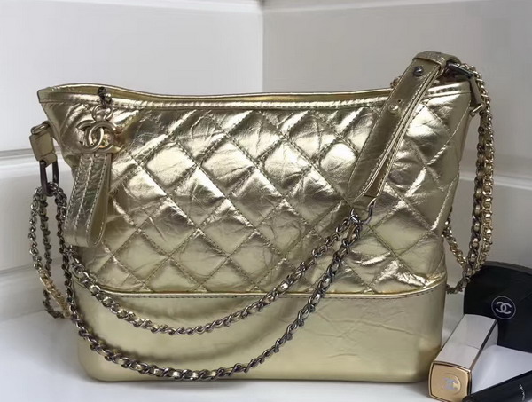 Chanel Gabrielle Hobo Bag Metallic Gold Crumpled Calfskin For Sale