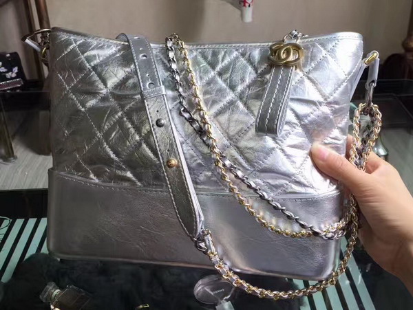 Chanel Gabrielle Hobo Bag Metallic Silver Crumpled Calfskin For Sale