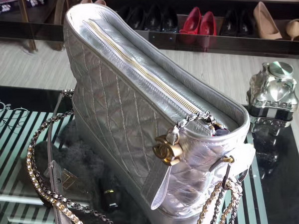 Chanel Gabrielle Hobo Bag Metallic Silver Crumpled Calfskin For Sale