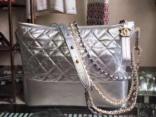 Chanel Gabrielle Hobo Bag Metallic Silver Crumpled Calfskin For Sale