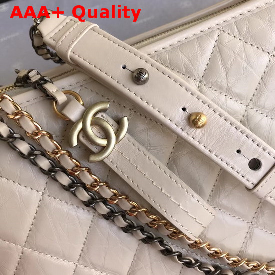 Chanel Gabrielle Hobo Bag in Beige Aged Calfskin Silver Tone and Gold Tone Metal Replica