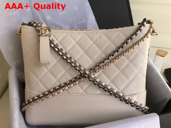 Chanel Gabrielle Hobo Bag in Beige Aged Calfskin Silver Tone and Gold Tone Metal Replica