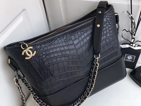 Chanel Gabrielle Hobo Bag in Black Alligator and Lambskin Silver Tone and Gold Tone Metal For Sale