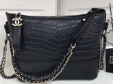 Chanel Gabrielle Hobo Bag in Black Alligator and Lambskin Silver Tone and Gold Tone Metal For Sale