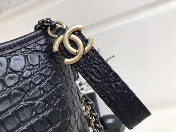 Chanel Gabrielle Hobo Bag in Black Alligator and Lambskin Silver Tone and Gold Tone Metal For Sale