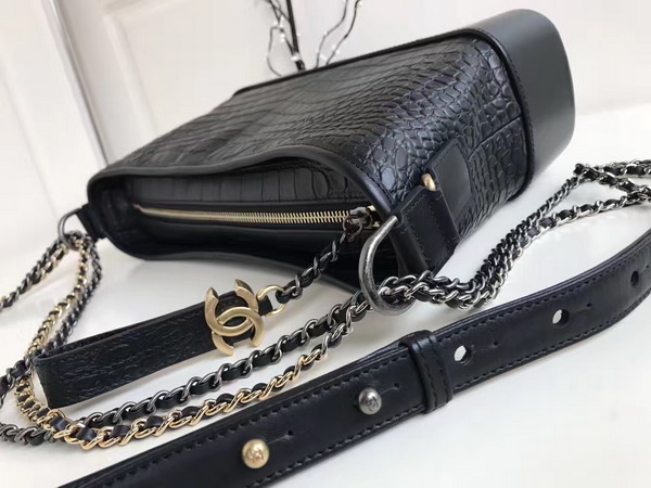 Chanel Gabrielle Hobo Bag in Black Alligator and Lambskin Silver Tone and Gold Tone Metal For Sale